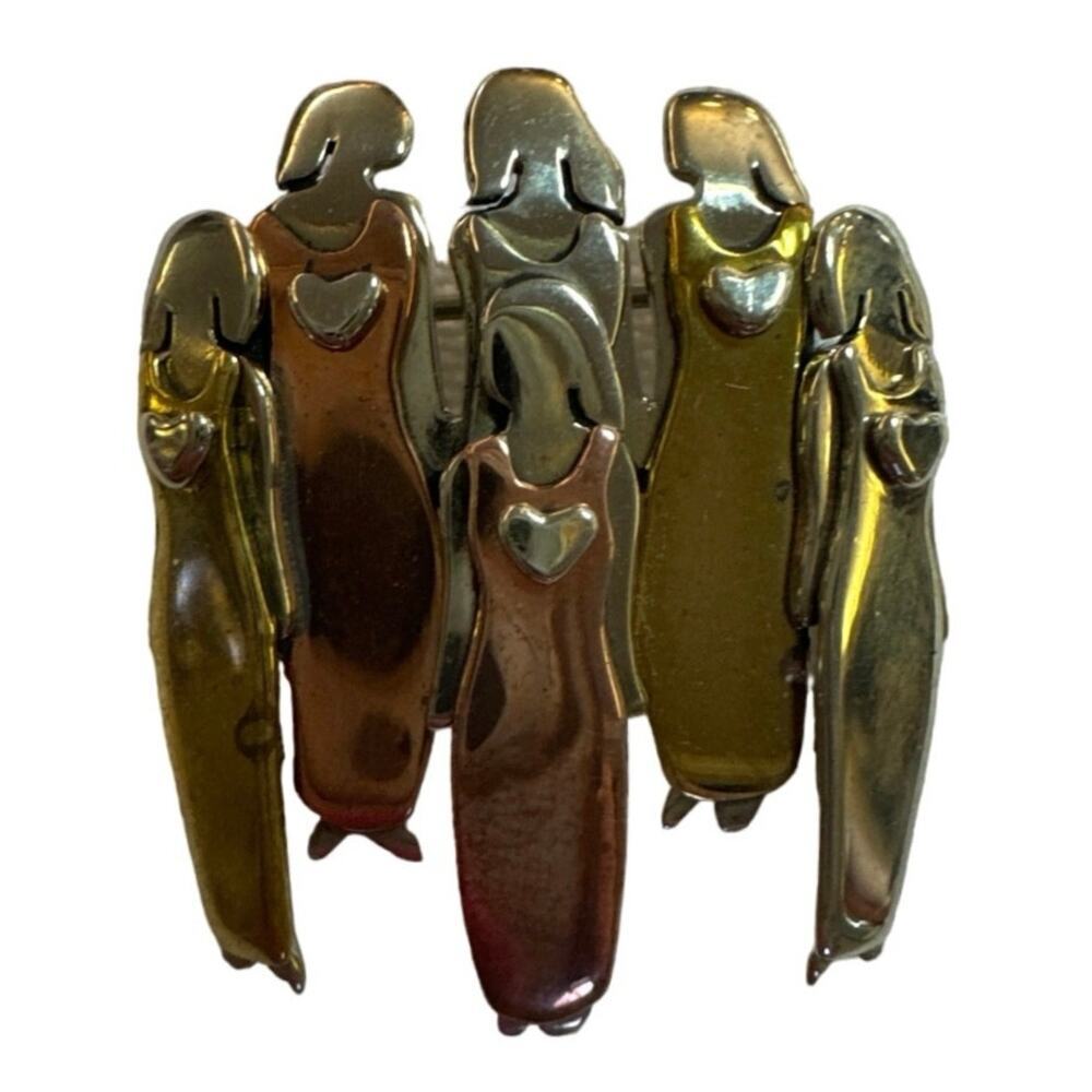 Vintage M&O Mima & Oly Farfetched 5 Sister Sterling Brass Copper Brooch